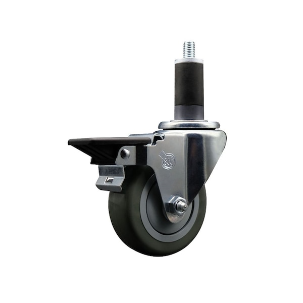 3.5'' Gray Poly Swivel 1-1/4'' Expanding Stem Caster with Brake